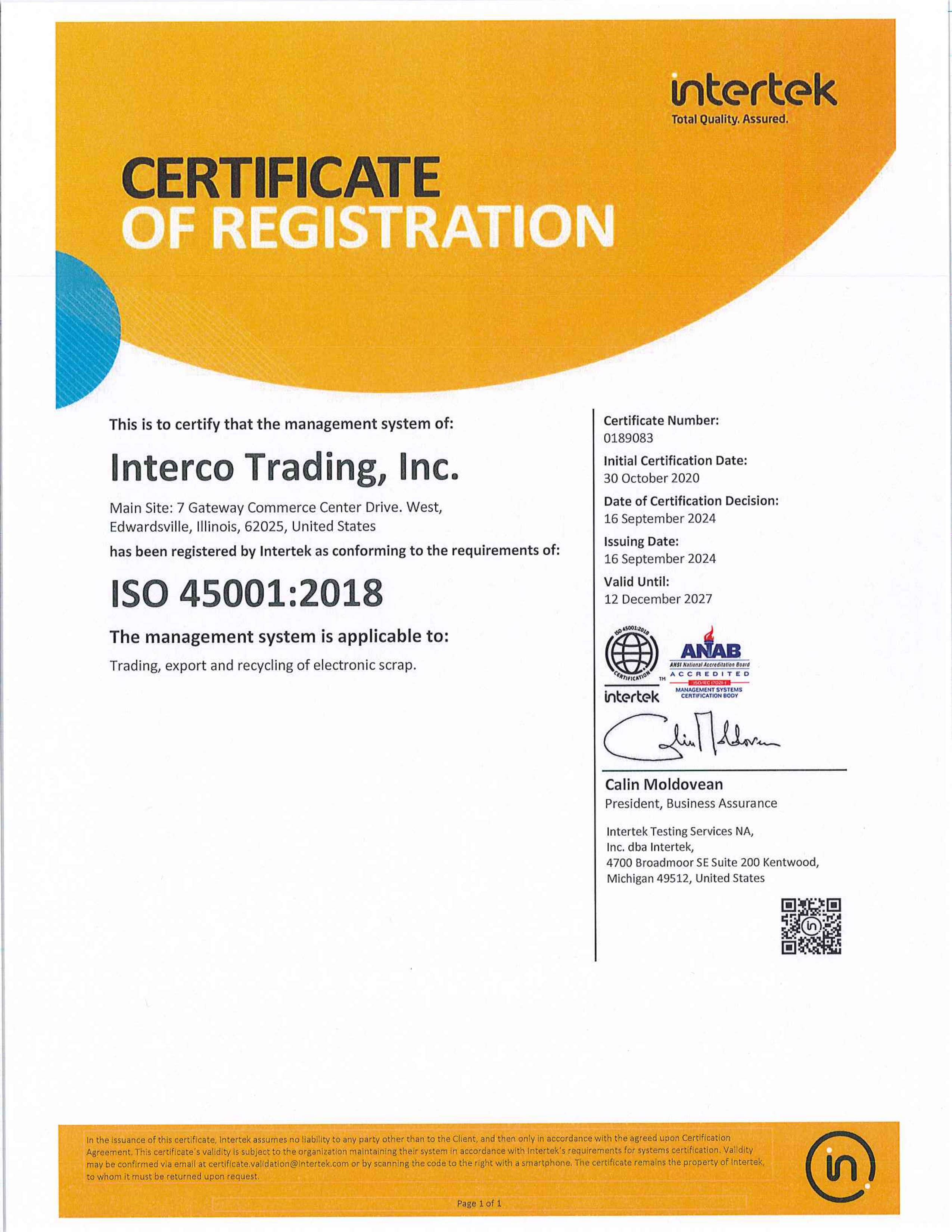 ISO 45001 certificate