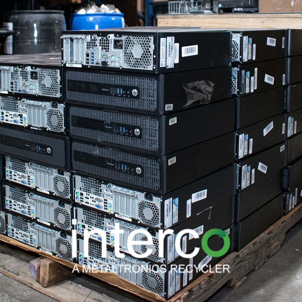 Pallet of scrap computers and electronics